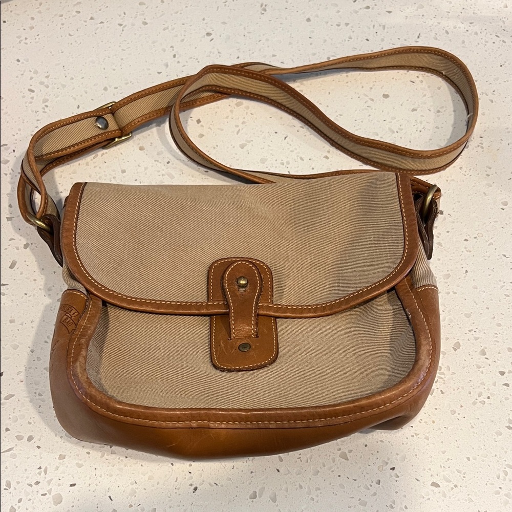 Ghurka Marley No 19 Leather Canvas Crossbody Saddle Bag Tan
